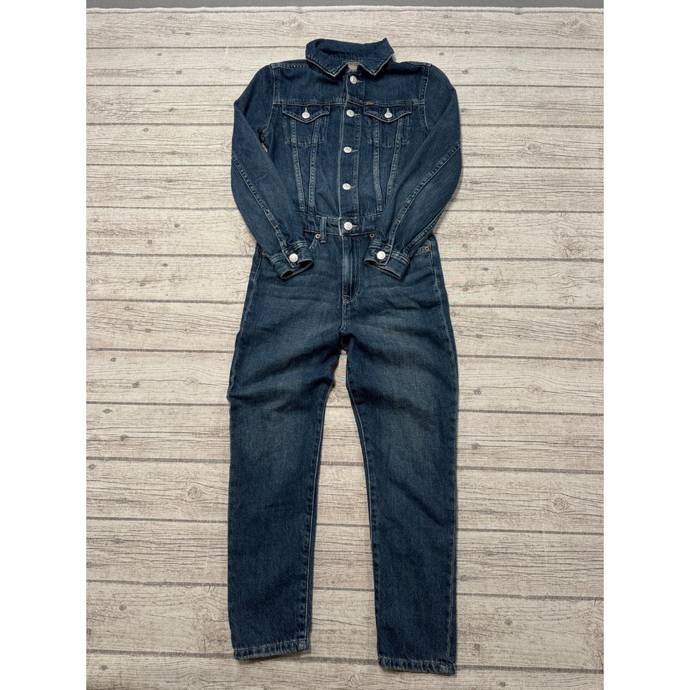 Vintage 90s Polo Ralph Lauren Jumpsuit Girl's 10 Blue Denim Long Sleeve Utility